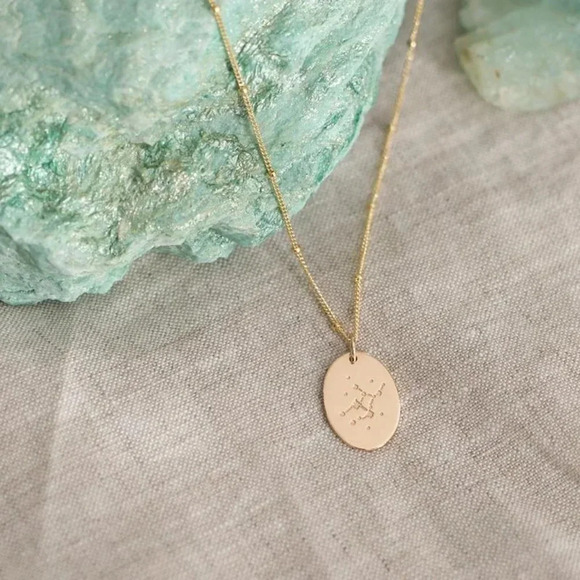 Virgo Minimalist Zodiac Charm Oval Disc Necklace - Picture 12 of 12